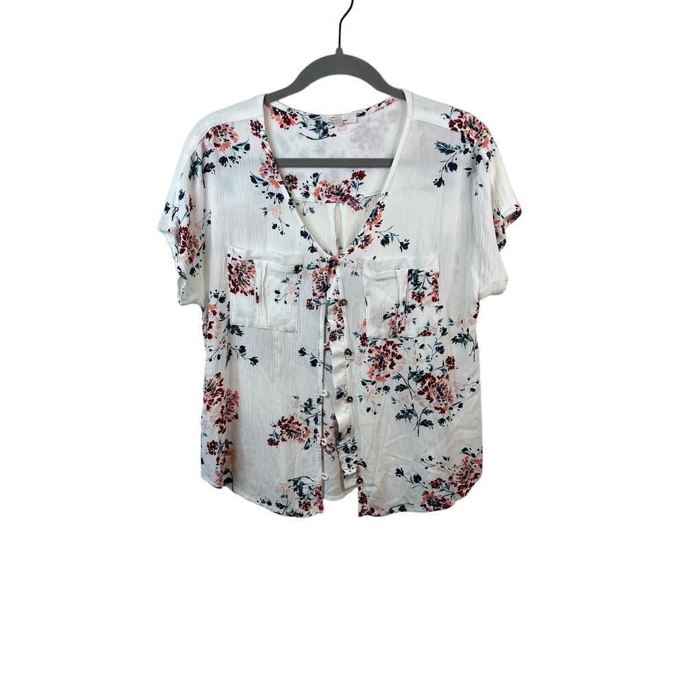 Maurices Women's White Floral Button Down Top Medium